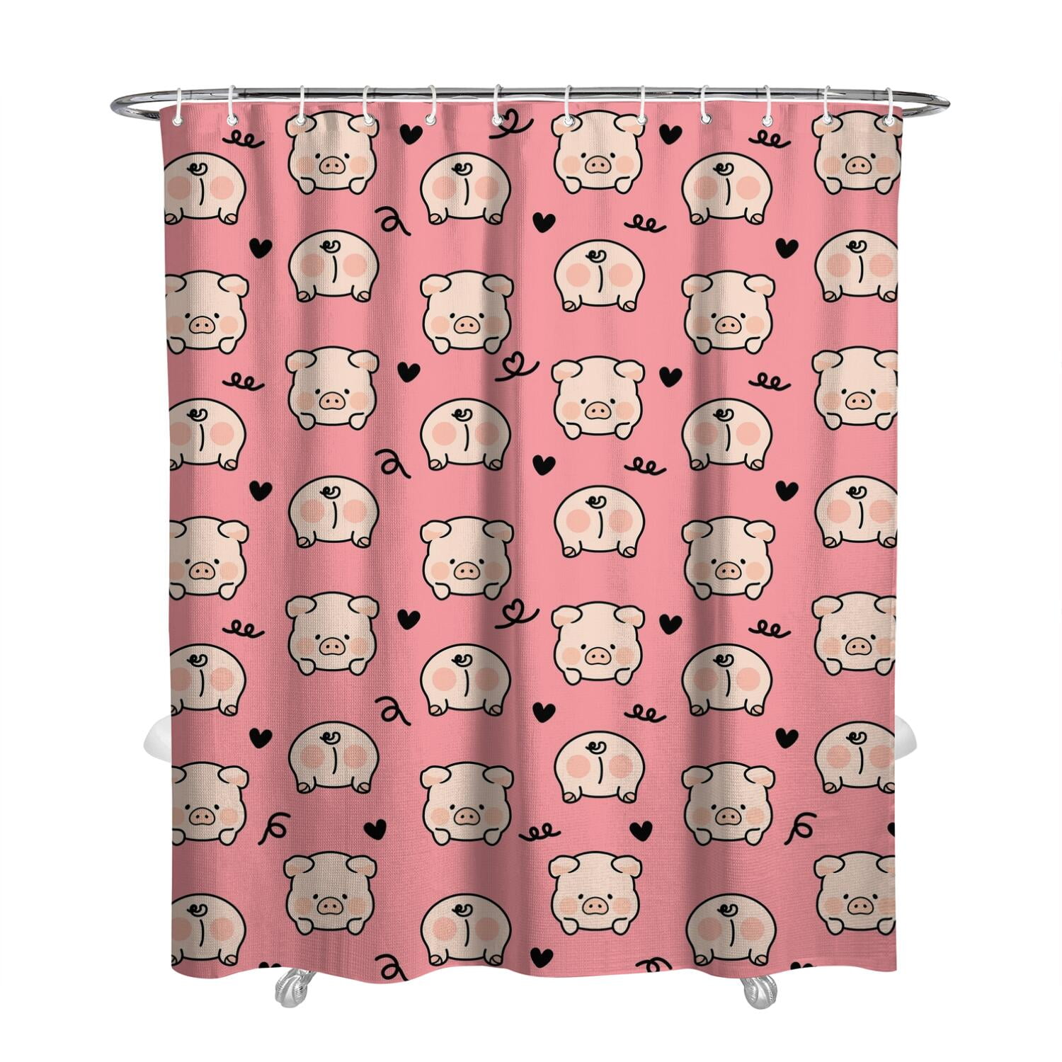 Farm Animal Print Shower Curtain - Cute Pig Cartoon Watercolor Design ...