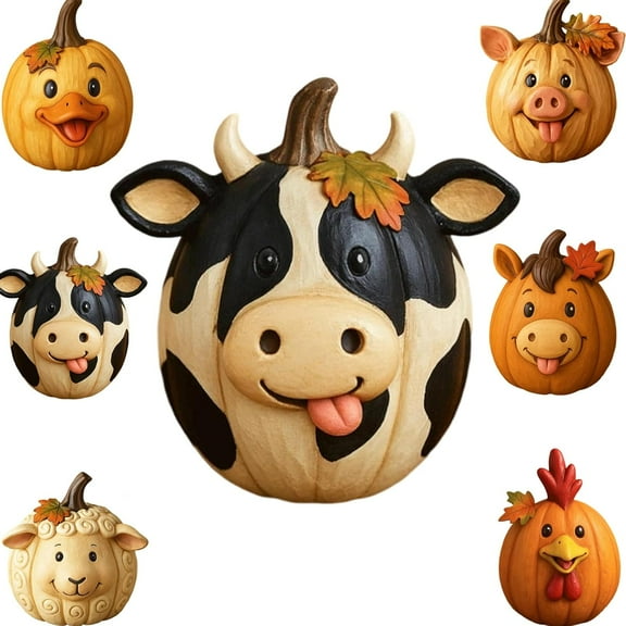 Farm Animal Pumpkin Figurines, Halloween Resin Farm Animal Pumpkin Statue, Cute Barnyard Animals Designs Home Decoration, for Halloween Harvest Season Thanksgiving Autumn Ornament (Horse)