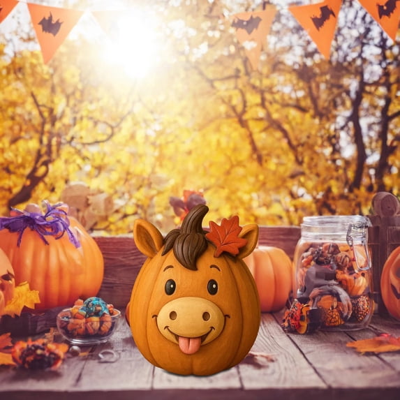 Farm Animal Pumpkin Resin Figurine, 3.9" Single Statue, 6 Selectable Styles, Fall Thanksgiving Halloween Farmhouse Home Table Decor