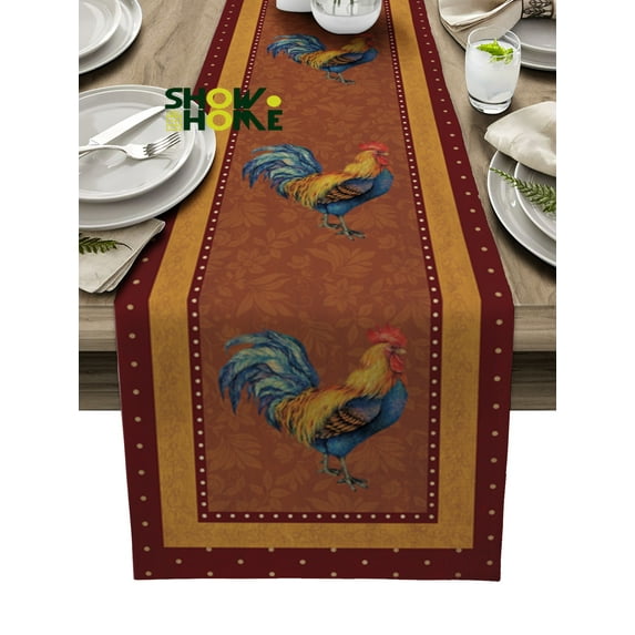 Farm Animal Rooster Retro Polka Dot Table Runner Luxury Wedding ration Table Cover ration Tablecloth