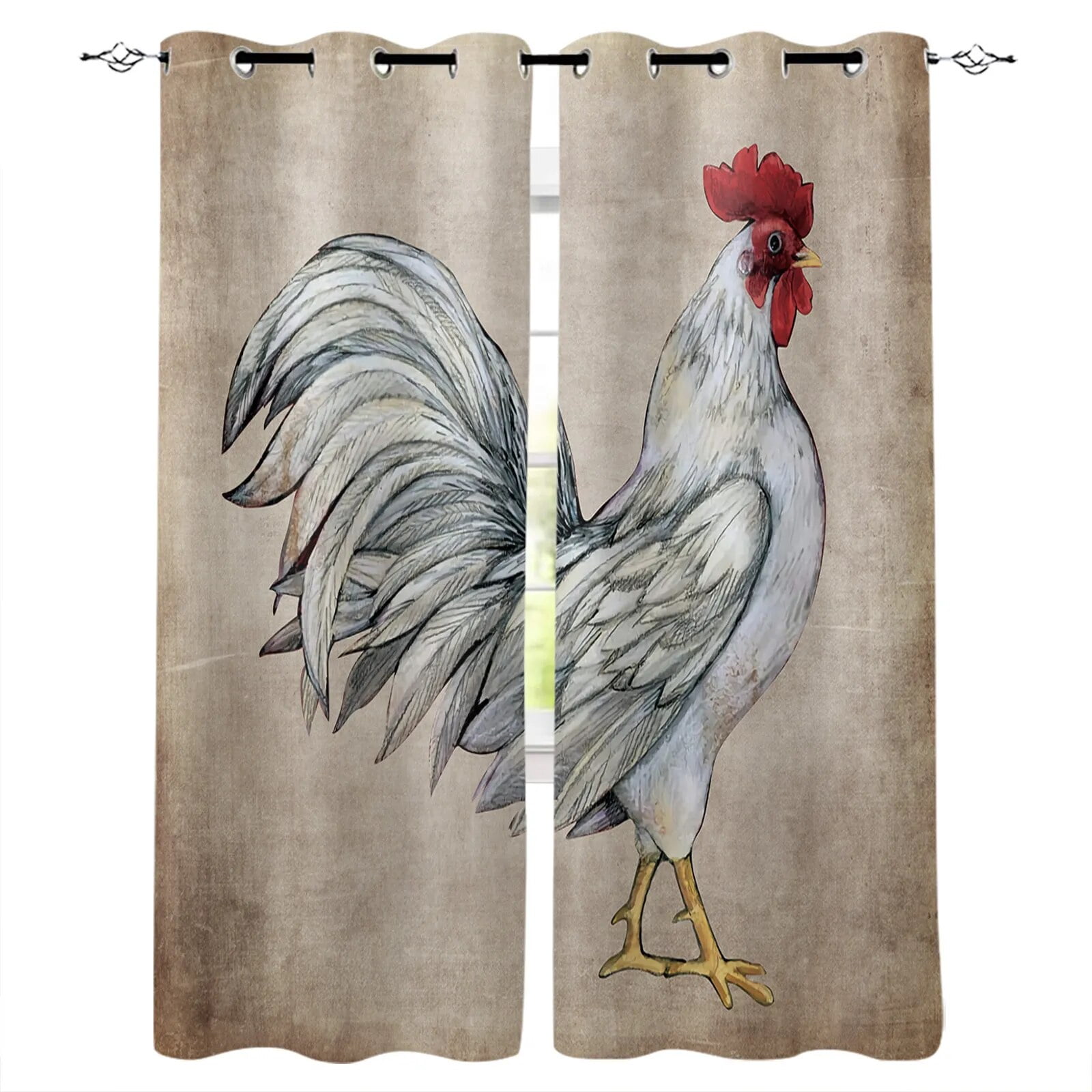 Farm Animal Rooster Window Curtains for Living Room Bedroom Kitchen