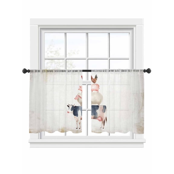 Farm Animal Sheer Curtains 2 Panels Set Cow Pig Sheep Chicken Vintage Sheer Window Curtains Light Filtering Rod Pocket Voile Drapes for Bedroom Living Room 52"x54"
