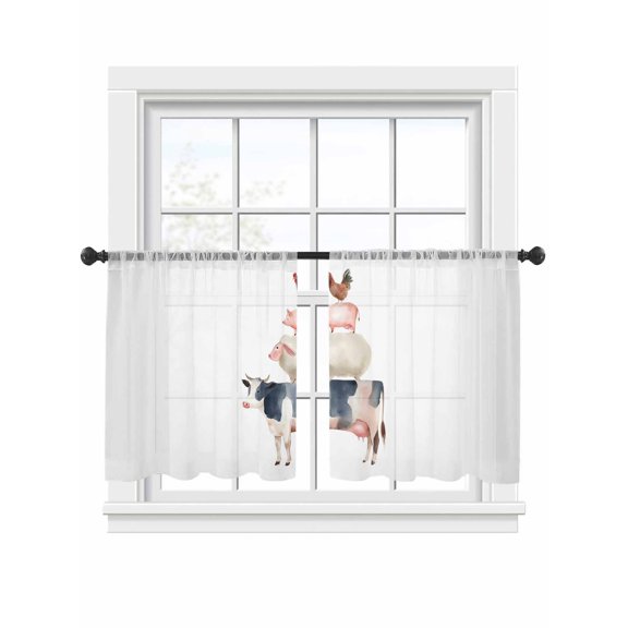 Farm Animal Sheer Curtains for Living Room Bedroom, Cow Pig Sheep Chicken Light Filtering Sheer Curtains, Rod Pocket Voile Window Drapes, 2 Panels Set 54"x 45"