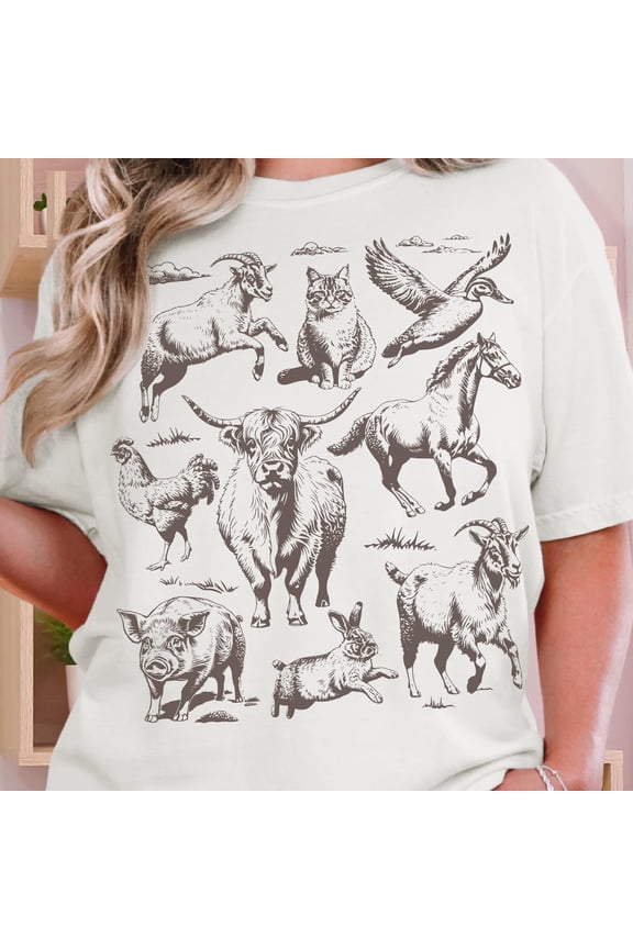 Farm Animal Shirt, Vintage Barnyard Tee, Cow Lover Her, Farm Girl Shirt, Goat & Chicken Mom Top, Countrycore Homestead TShirt All Size S-5Xl