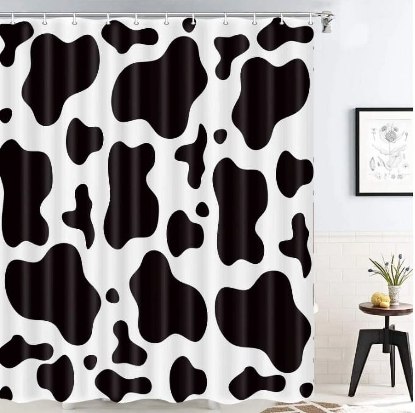 Farm Animal Shower Curtain, Black and White Cow Pattern Animal Skin Print Bathroom Curtain, Polyester Fabric Bath Curtains Set with Hooks, 60X70in