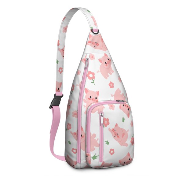 Farm Animal Sling Backpack - Funny Pig & Floral Print Design, Stylish Shoulder Pack for Travel & Outdoor Activities