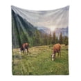 thumbnail image 1 of Farm Animal Soft Flannel Fleece Throw Blanket, Nature Landscape with Cows Grazing in Meadow at Sunrise Photo, Cozy Plush for Indoor and Outdoor Use, 50" x 60", Multicolor, by Ambesonne, 1 of 5