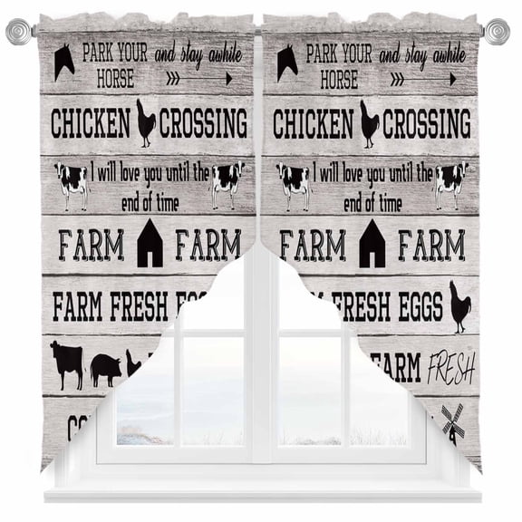 Farm Animal Swag Valances for Windows 2 Pack Cattle Pig Chicken Retro Wood Texture Swag Kitchen Curtains 36 Inches Long Rod Pocket Short Window Treatment for Kitchen Bathroom 28"x36"