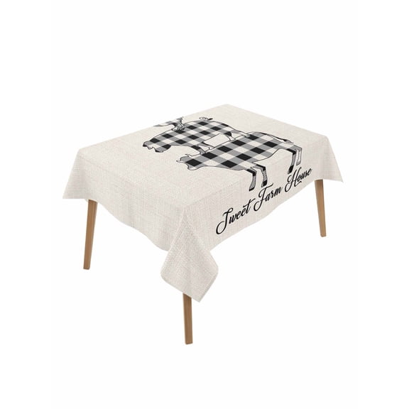 Farm Animal Table Cloth 52x70 Inch Rectangle, Buffalo Plaid Cow Pig Chicken Burlap Background Waterproof Tablecloth Washable Table Cover for Party Picnic Dinner Decor