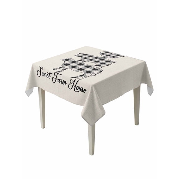 Farm Animal Table Cloth 54x54 Inch Square, Buffalo Plaid Cow Pig Chicken Burlap Background Waterproof Tablecloth Washable Table Cover for Party Picnic Dinner Decor