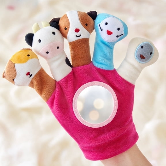 Farm Animal Toys, Hand Mirror with Magnification, Small Hand Mirror, Hand Held Mirror, Duck, Cow, Pig, Bear, Giraffe, Finger Puppets, Textured Play, Interactive Play, Early