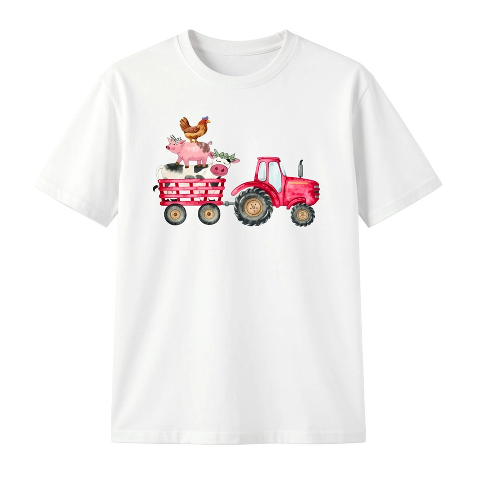 Farm Animal Tractor Graphic T-Shirt Cotton Crew Neck Short Sleeve ...