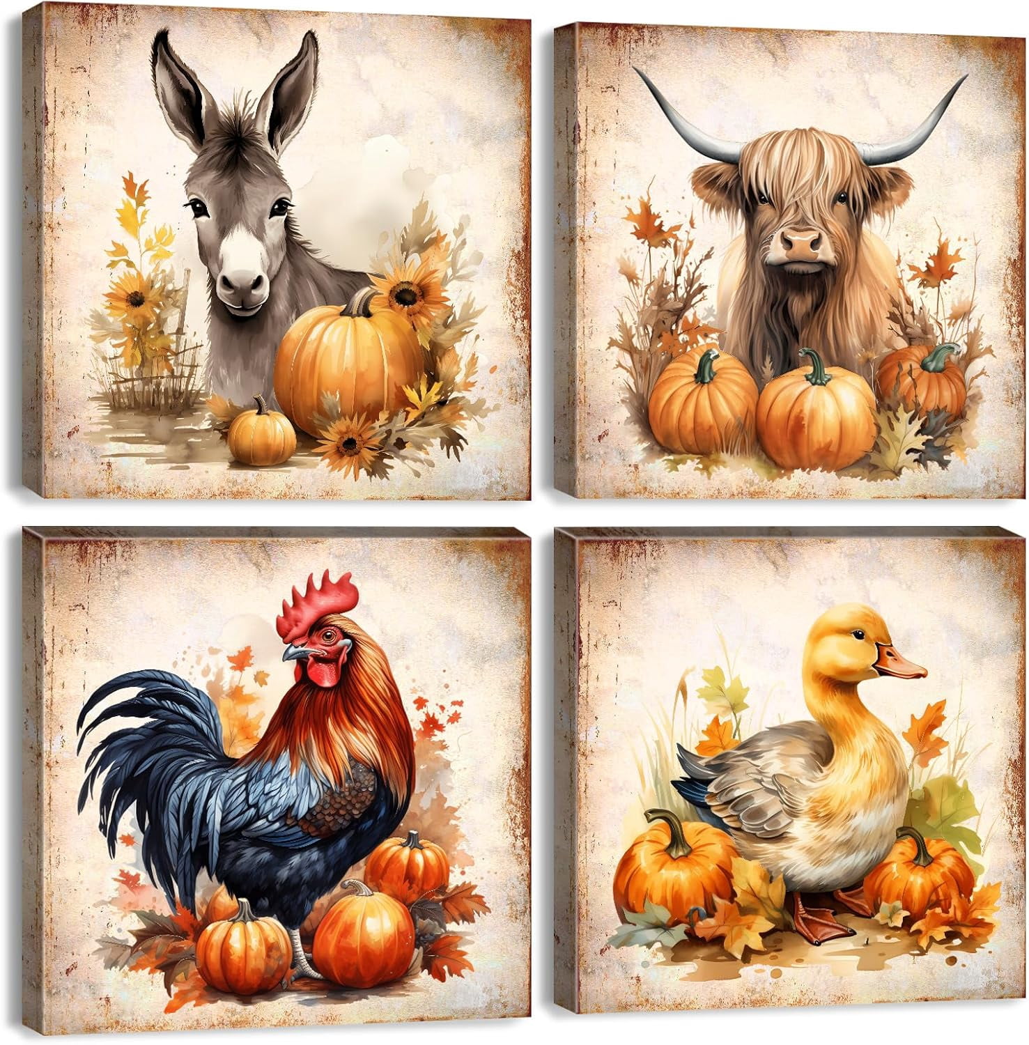 Farm Animal Wall Art Fall Farmhouse Donkey Rooster Duck Cow Wall Decor