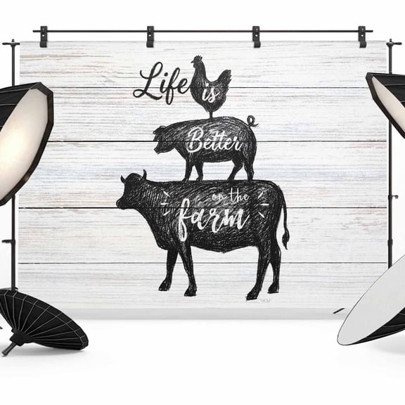 Farm Animals Backdrop for Photoshoot,Photography Photo Studio Background Wall Backdrop,Chicken Pig Cattle Rustic Retro Wooden Board Back Drop Banner Panel for Portraits Wedding Live Streaming 7x5Ft