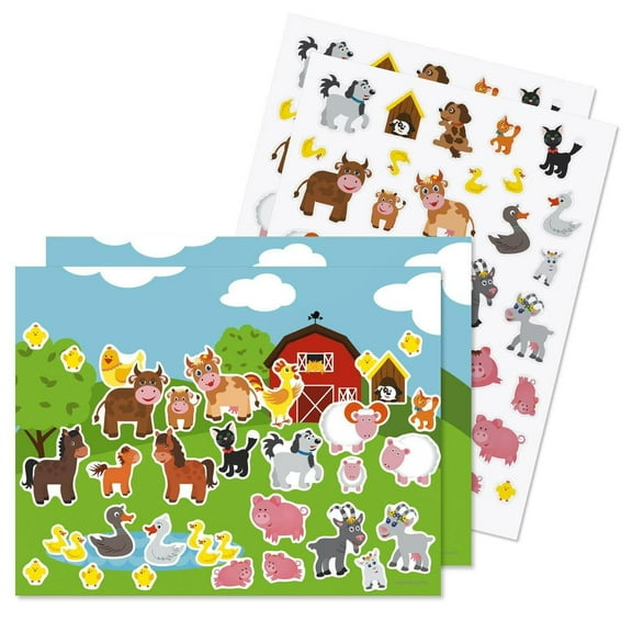 Current Farm Animals Scenes and Stickers, 6 Farm Pages, 3 Sticker Sheets, 8.5" x 11"