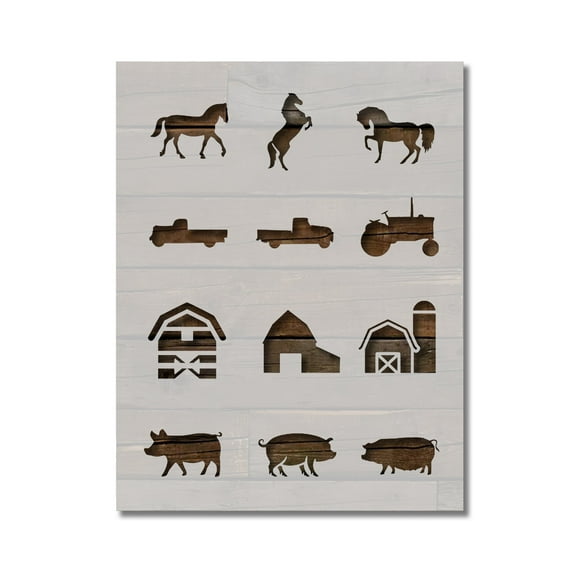 Farm Animals Barns Tractors Stencil Template Reusable 8.5 x 11 Inches for Painting on Walls, Wood, Arts and Crafts by Stencilville