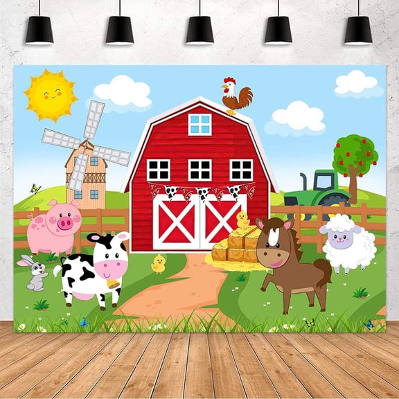 Farm Animals Birthday Backdrop Red Barn Farmhouse Birthday Background for Boys Girls Barnyard Animals Baby Shower Party Decorations Banner Supplies Photo Booth Props
