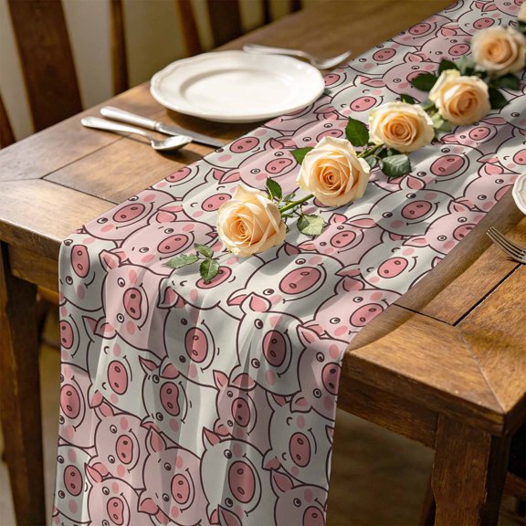 Farm Animals Cheek 10 ft Cheesecloth Table Runner for Wedding 27"x120", Cute Cartoon Funny Pig Face Graffiti Kitchen Dinner Sheer Tulle Chiffon Dresser Scarf, Holiday Party Decorations