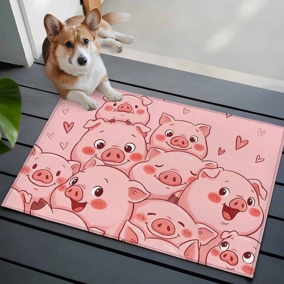 Farm Animals Cheek 2x3 Area Rugs for Living Room, Cute Cartoon Themed Funny Pink Pig Face Graffiti Non Slip Floor Mat Washable Low-Profile Indoor Carpet for Bedroom, Dining Room, Bathroom