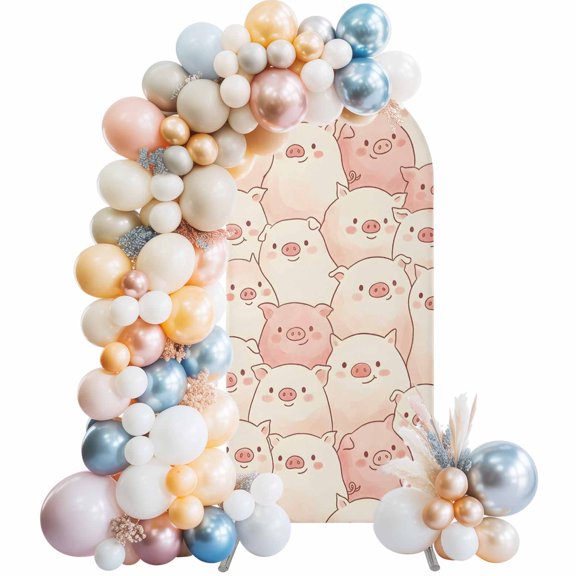Farm Animals Cheek Arch Backdrop Cover 4 FT Watercolor Cute Cartoon Funny Pig Face Graffiti Stretchy Elastic Arch Stand Covers Spandex Arched Background Birthday Wedding Party Decoration (No Stand)