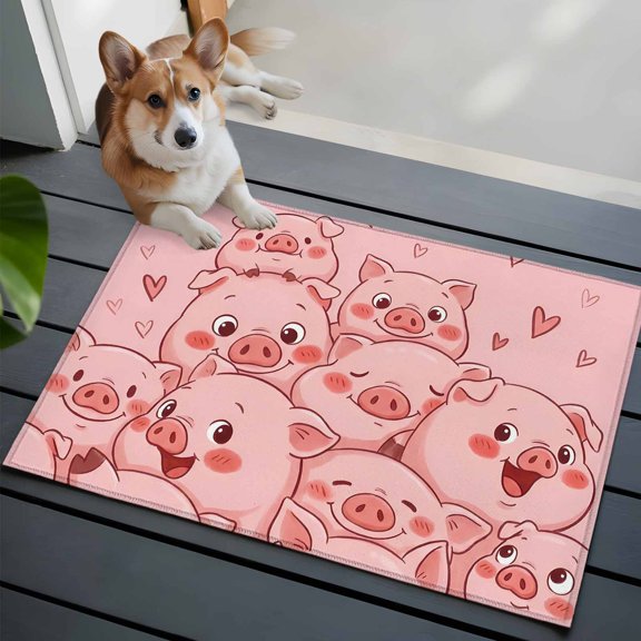 Farm Animals Cheek Front Door Rugs 2x3 ft Cute Cartoon Themed Funny Pink Pig Face Graffiti Small Rug for Entryway Non Slip Washable Bathroom Door Mat Absorbent Floor Mat for Indoor Entrance