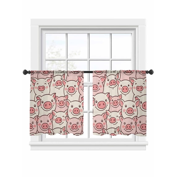 Farm Animals Cheek Sheer Curtains 2 Panels Set Cute Cartoon Funny Pig Face Graffiti Sheer Window Curtains Light Filtering Rod Pocket Voile Drapes for Bedroom Living Room 52"x54"