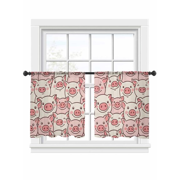 Farm Animals Cheek Sheer Curtains 2 Panels Set Cute Cartoon Funny Pig Face Graffiti Sheer Window Curtains Light Filtering Rod Pocket Voile Drapes for Bedroom Living Room 52"x45"
