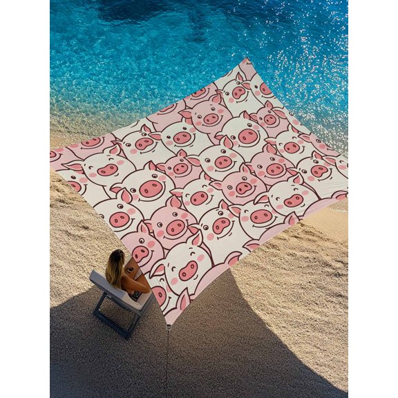 Farm Animals Cheek Sun Shade Sail 6.5' x 10', Cute Cartoon Funny Pig Face Graffiti Rectangle Outdoor Sunshade Canopy, Waterproof UV Block Patio Covers for Garden Yard Beach