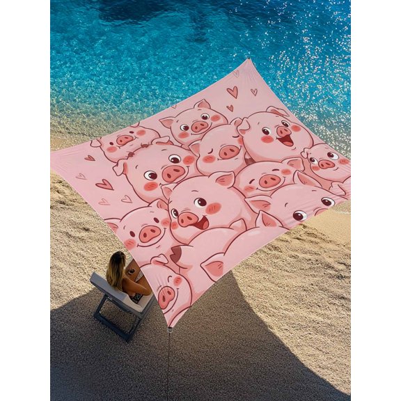 Farm Animals Cheek Sun Shade Sail 6.5' x 10', Cute Cartoon Themed Funny Pink Pig Face Graffiti Rectangle Outdoor Sunshade Canopy, Waterproof UV Block Patio Covers for Garden Yard Beach
