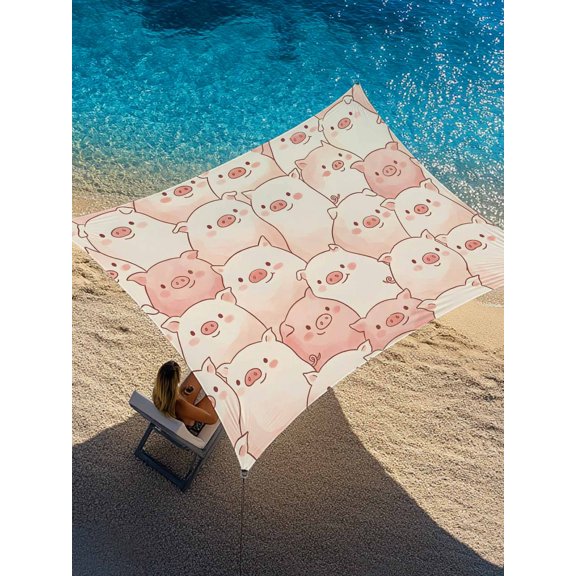 Farm Animals Cheek Sun Shade Sail 6.5' x 10', Watercolor Cute Cartoon Funny Pig Face Graffiti Rectangle Outdoor Sunshade Canopy, Waterproof UV Block Patio Covers for Garden Yard Beach