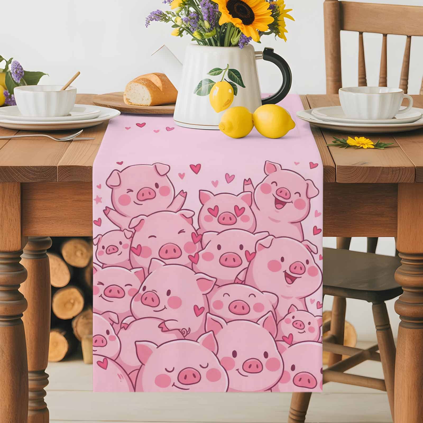 Farm Animals Cheek Table Runner 13x90 Inch Cute Cartoon Funny Pig Face ...