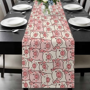 Farm Animals Cheek Table Runner, Cute Cartoon Funny Pig Face Graffiti Washable Cotton-linen Table Runners Dining Kitchen Decoration for Everyday Home Wedding Party Decor, 13 x 108 Inch