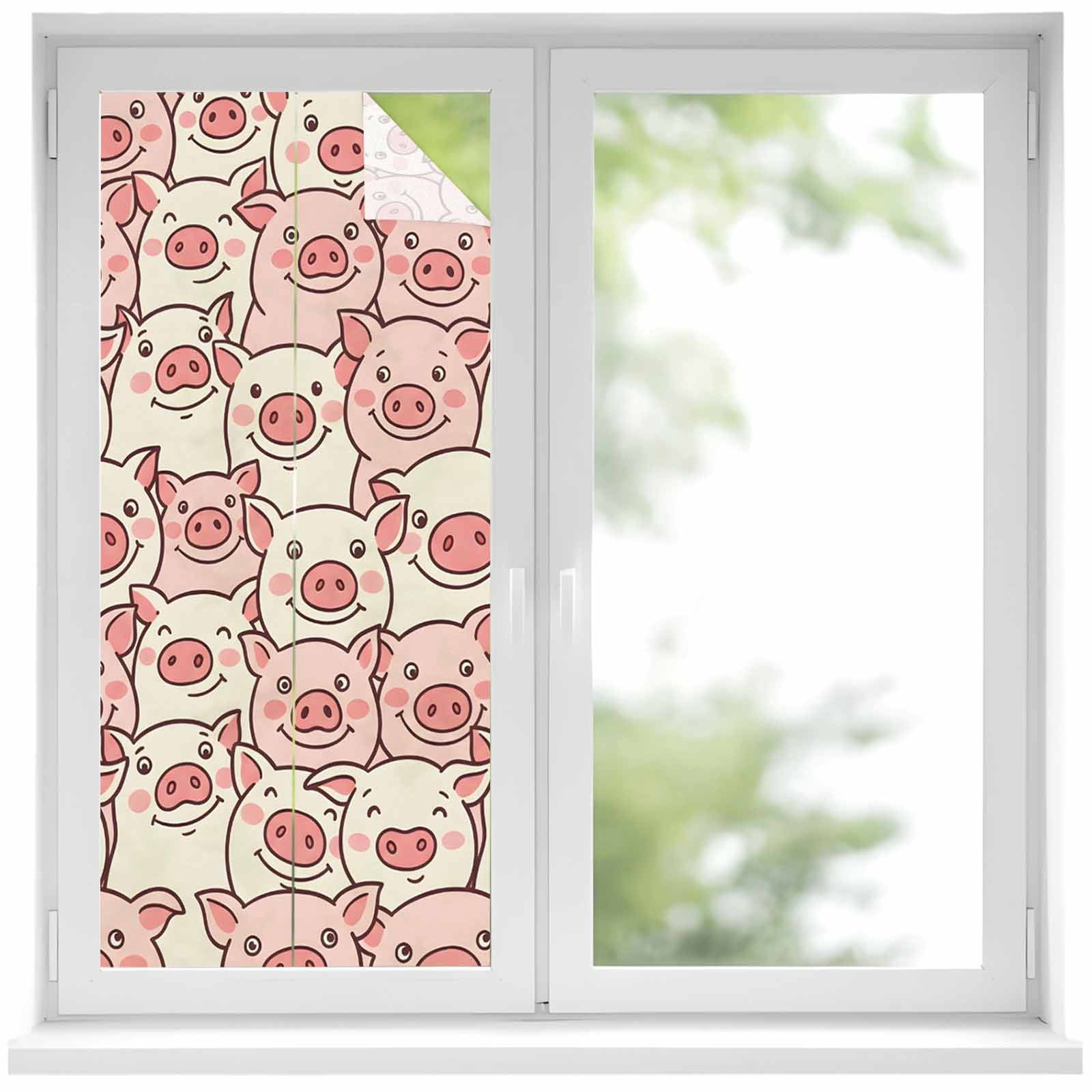 Farm Animals Cheek Window Privacy Film, Cute Cartoon Funny Pig Face ...