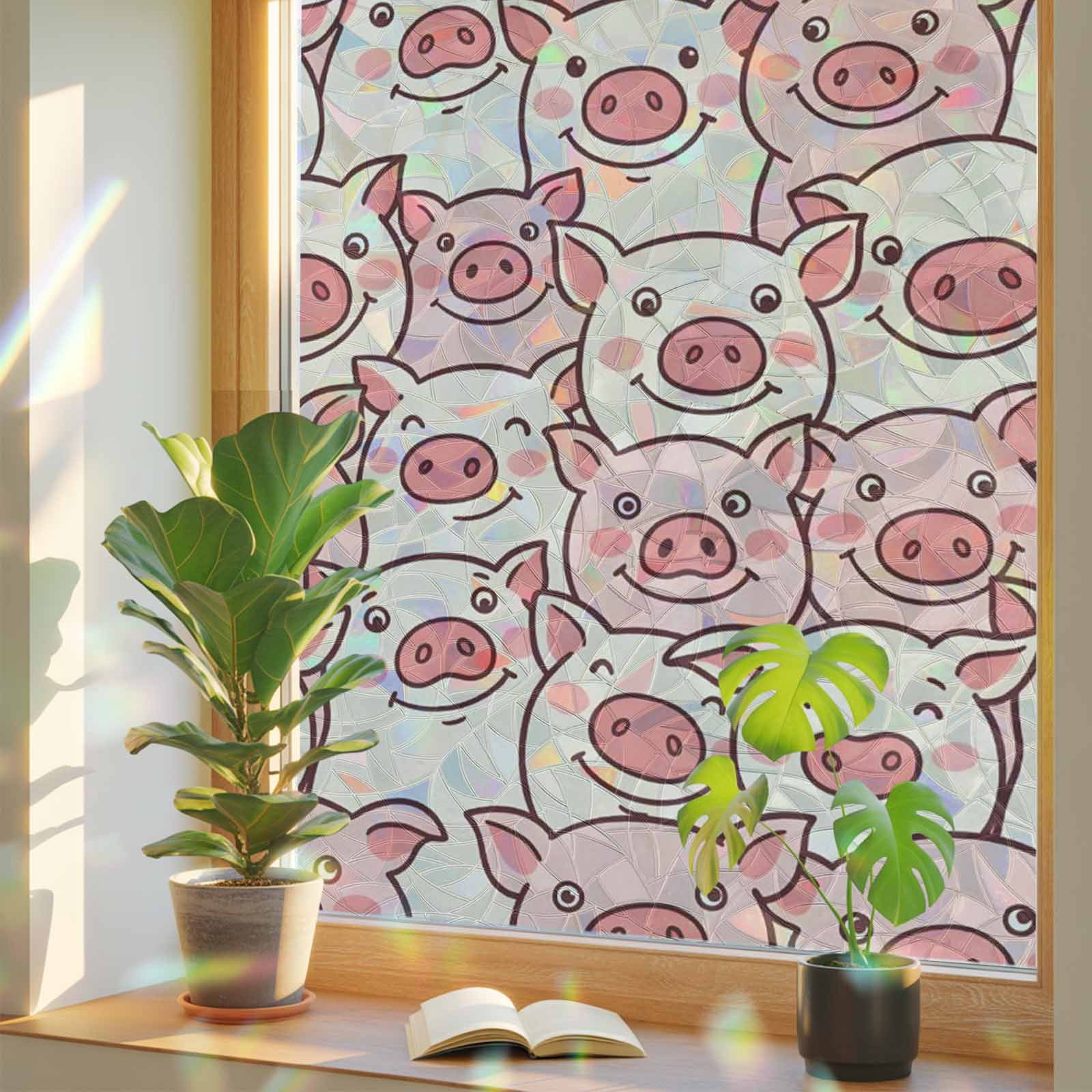 Farm Animals Cheek Window Privacy Film, Cute Cartoon Funny Pig Face ...