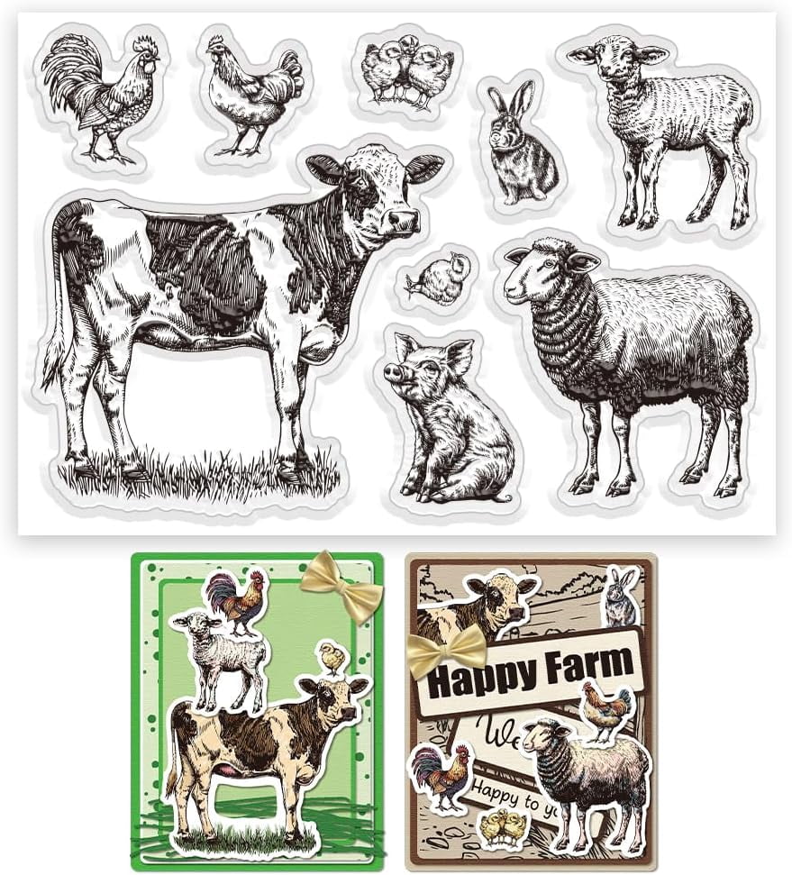 Farm Animals Clear Stamps Card Making with Cow Sheep Pig Rabbits ...