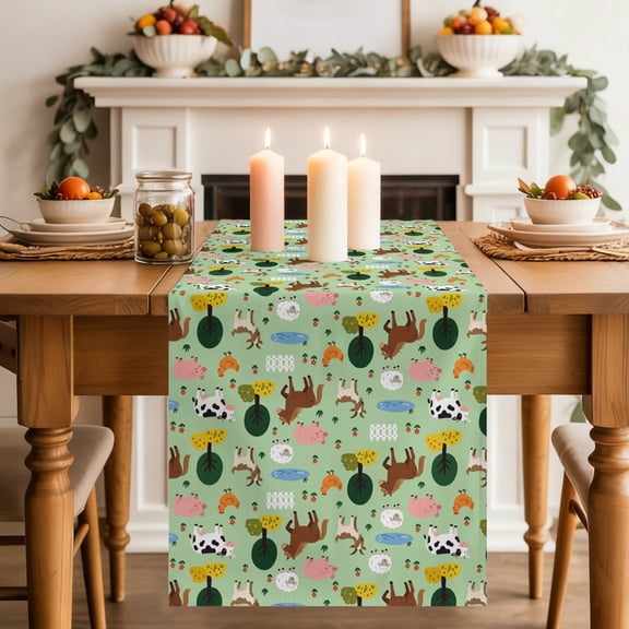 Farm Animals Dining Table Runner, Cute Cow Pig Horse Country Garden Rustic Farmhouse Green Washable Table Runners Kitchen Coffee Table Center Decor for Home Party Holiday Wedding 13 x 36 Inches
