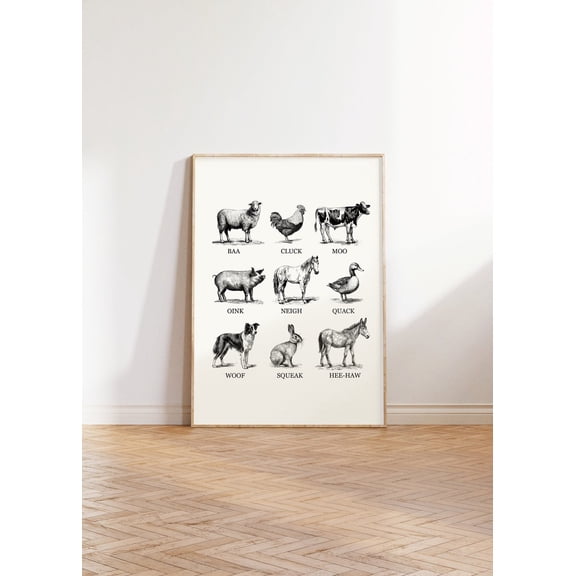 Farm Animals , Domestic Animals , Modern Farmhouse Wall Art, Country Life , Farmer, Vintage Farmhouse Art Unframed Paper Print