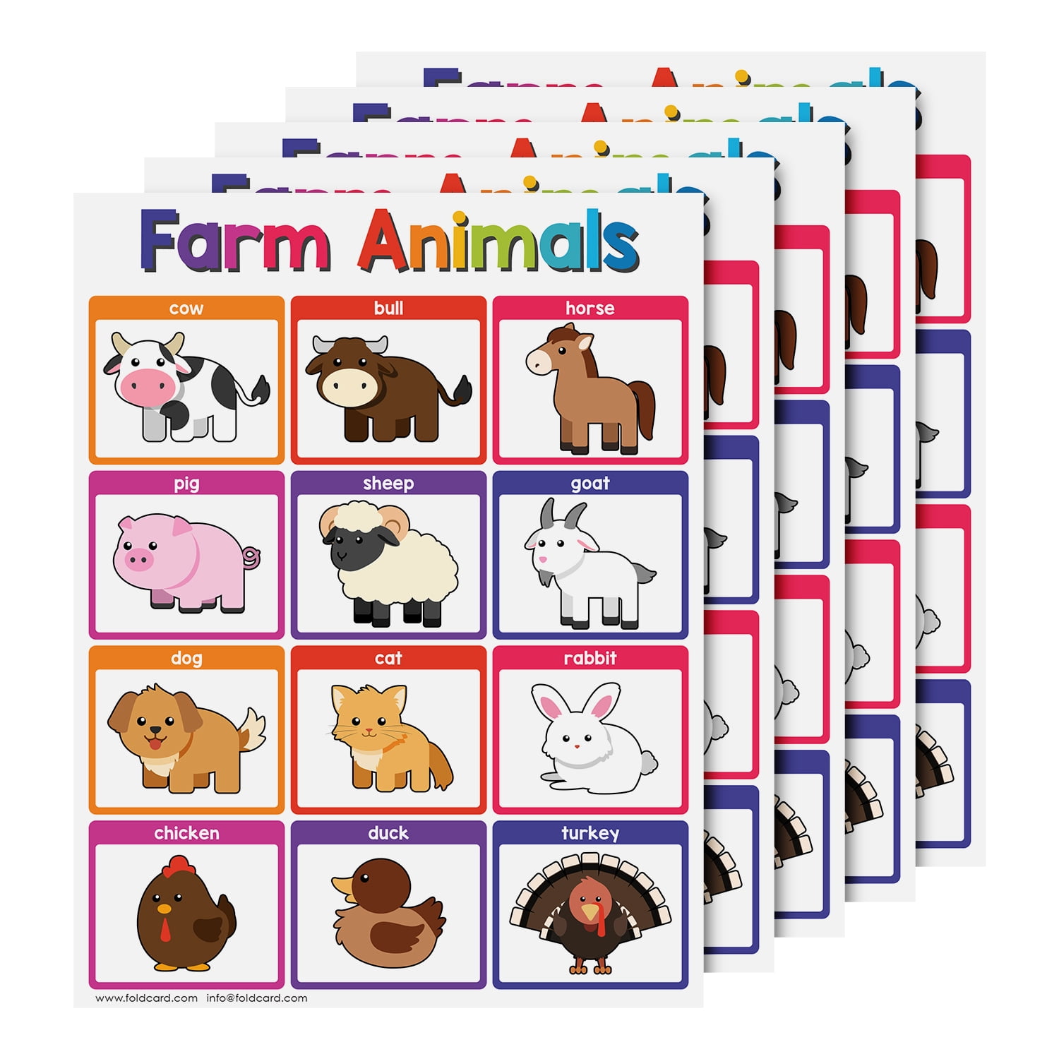 Farm Animals Educational Chart for Preschool to Grade 1 Kids Bright