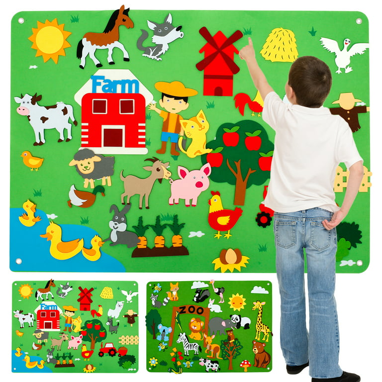 Farm Animals Felt Story Board Set, 3.5ft Children's Teaching Felt Board,Preschool Farmhouse Themed Storytelling Toys, Early Learning Interactive Play