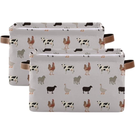 Coolnut Farm Animals Foldable Storage Basket for Shelves, Collapsible Sturdy Storage Bin with Handles, Canvas Storage Cube for Organizing Closet 2PCS Decor Gifts