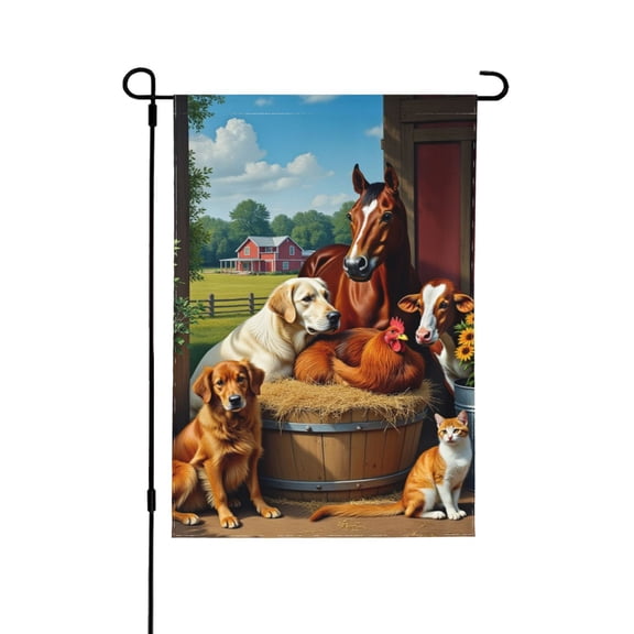 Farm Animals Garden Flag 12x18 Double SidedHorse Dog Cow Cat Chicken Spring Summer Yard FlagOutdoor House Decorative Flags For Farmhouse Patio Lawn Decoration