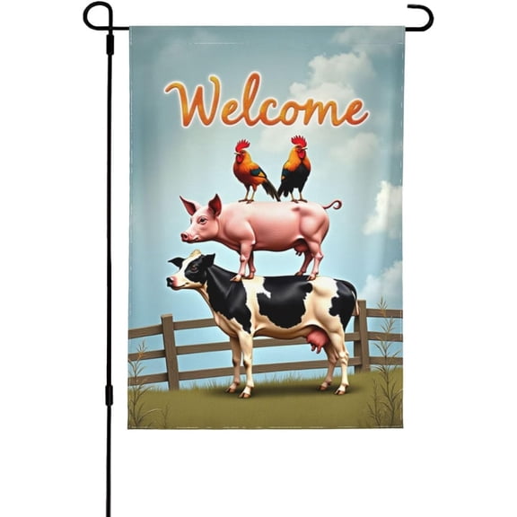 Farm Animals Garden Flag Double Sided Rooster Pig Cow Outdoor Farmhouse Decor Seasonal Spring Summer Banner 12x18 Inch
