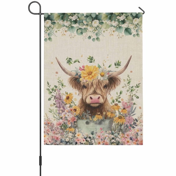 Farm Animals House Flag 28 x 40 Inches, Funny Vintage Cow Spring Florals Eucalyptus Leaves Weather Proof Outdoor Patio Flags Double Sided Small House Decoration for Yard Lawn Outside Home