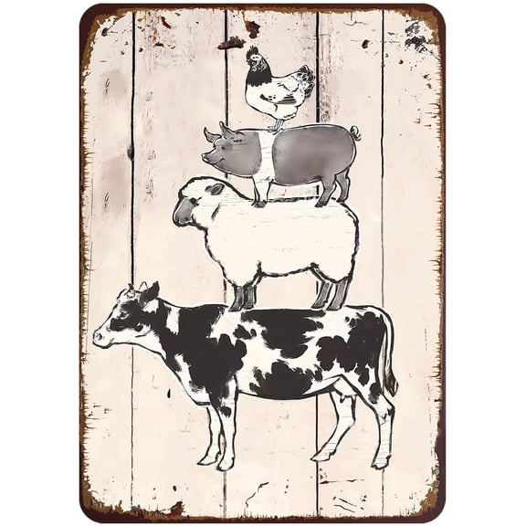 Farm Animals Metal Sign Vintage Style Wall Decor for Rustic Farmhouse Gift 12x8 Inches