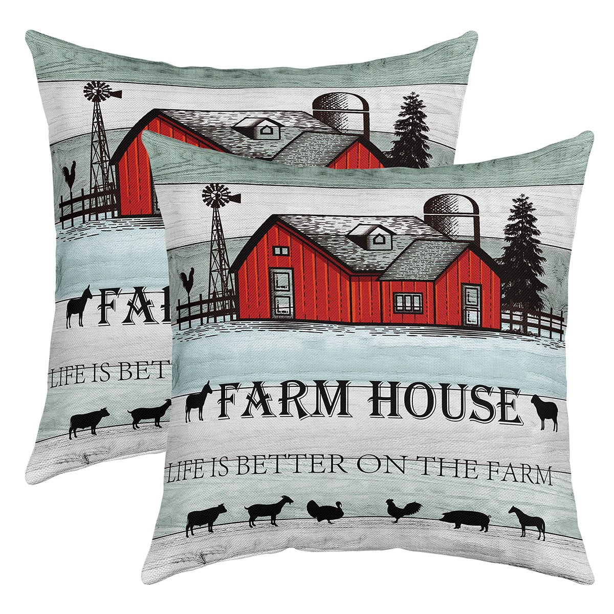 Farm Animals Pillow Covers Windmill Decor Farmhouse Cushion Covers