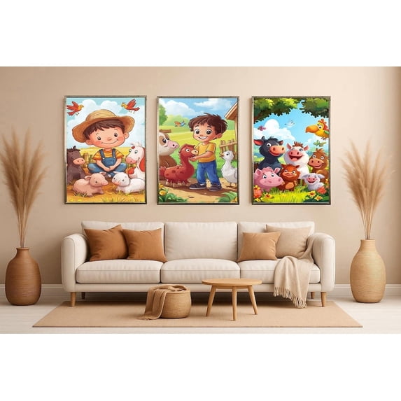 Farm Animals Print Nursery Room Decor Set 3 - Walmart.com