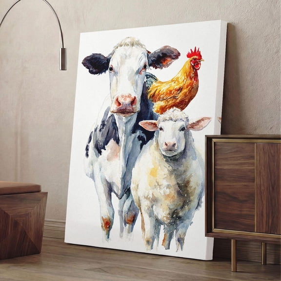 Farm Animals Print Rustic Cow Sheep Rooster Art Country Kitchen Decor Farmhouse Nursery Barnyard Unframed Paper Print
