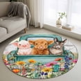 thumbnail image 1 of Farm Animals Round Area Rugs 3 ft, Funny Pig Cow Donkey Retro Truck Spring Wildflower Washable Small Area Rug with Non-Slip Sturdy Edge Binding Round Front Door Mat Floor Carpet for Entryway, 1 of 9