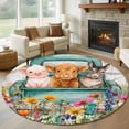 thumbnail image 1 of Farm Animals Round Living Room Rugs 6 ft, Funny Pig Cow Donkey Retro Truck Spring Wildflower Washable Area Rug with Non-Slip Sturdy Edge Binding Round Carpet for Kitchen Office Bedroom, 1 of 9