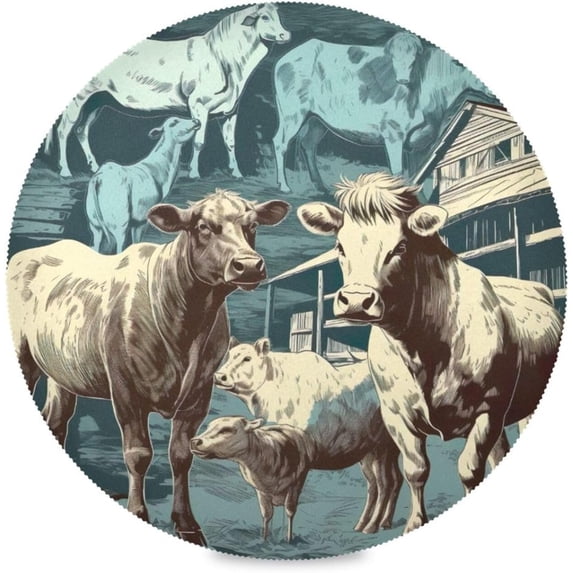Farm Animals Round Placemats Washable Placemats Non-Slip Heat-Resistant Table Place Mats for Dining Kitchen Holiday Party Table 15.4"-4PCS Home Decor